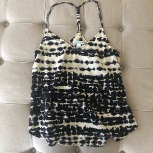 Navy/Cream with purple lines t-back tank.